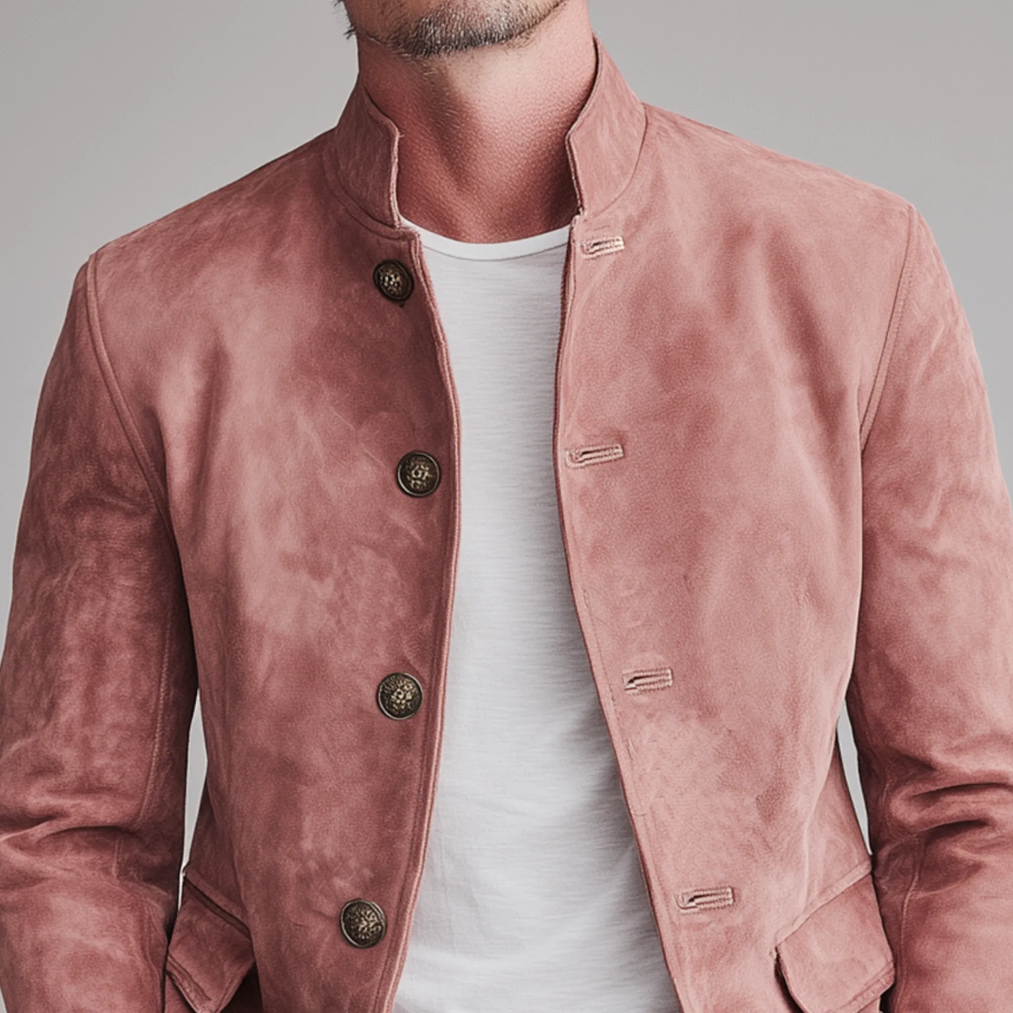 Men's Classic Retro Stand Collar Pink Suede Slim Jacket MTA2272H9K sold by Manly product image thumbnail 4