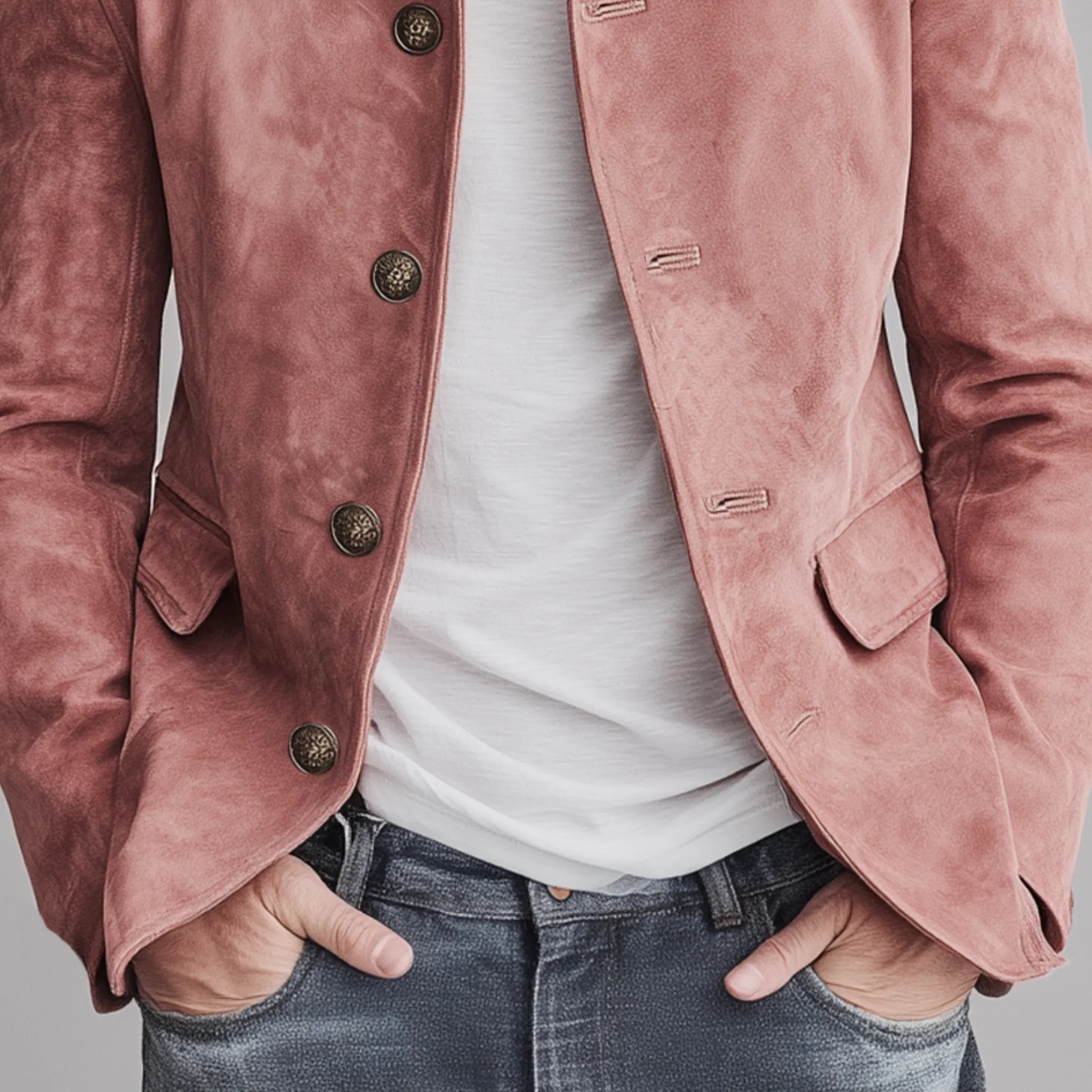 Men's Classic Retro Stand Collar Pink Suede Slim Jacket MTA2272H9K sold by Manly product image thumbnail 5