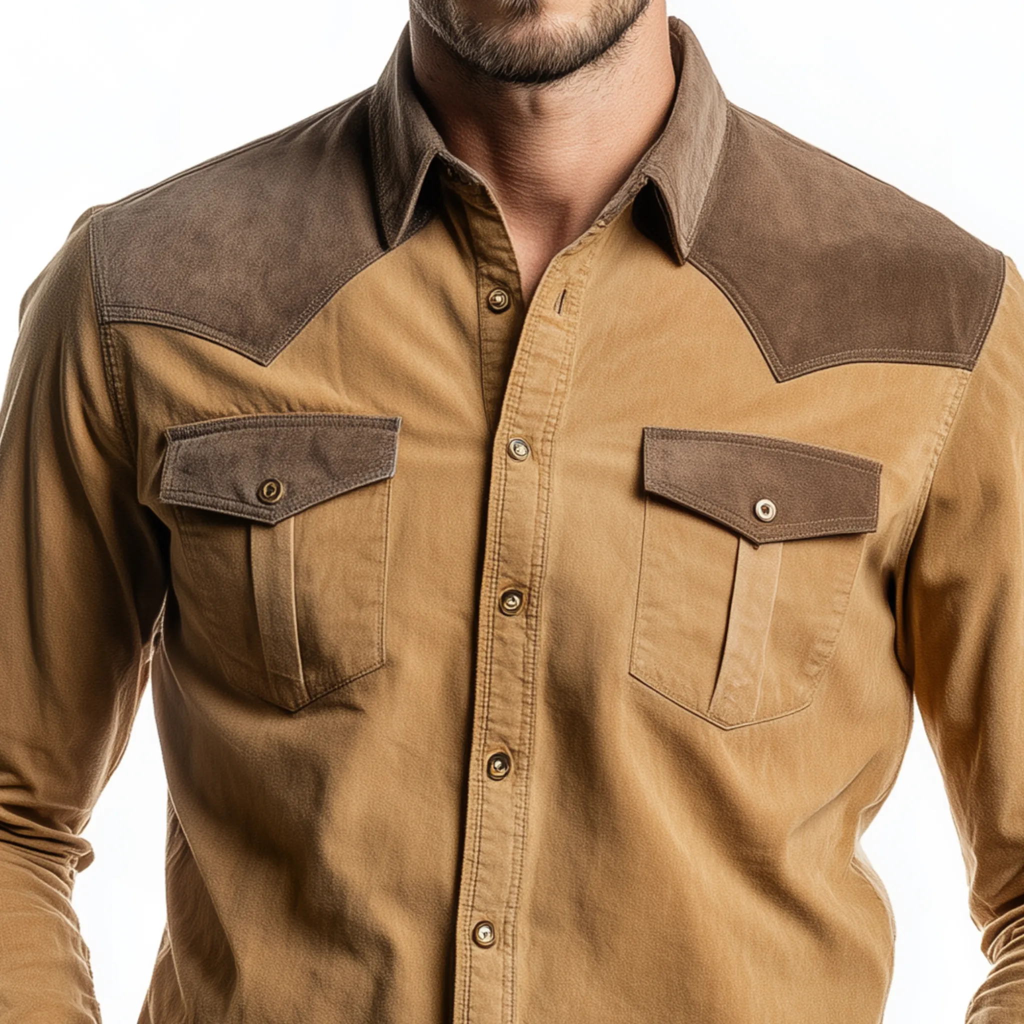 Men's Classic Casual Shoulder Panel Suede Slim Fit Cotton Blend Long Sleeve Shirt MTA2204H3K sold by Manly product image thumbnail 3