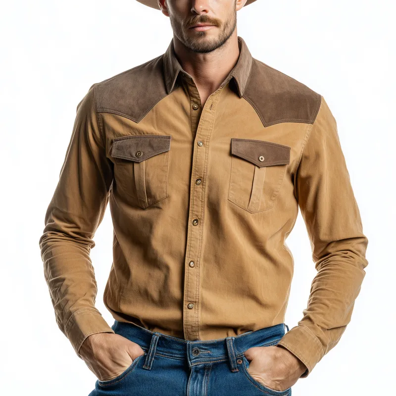 Men's Classic Casual Shoulder Panel Suede Slim Fit Cotton Blend Long Sleeve Shirt MTA2204H3K sold by Manly