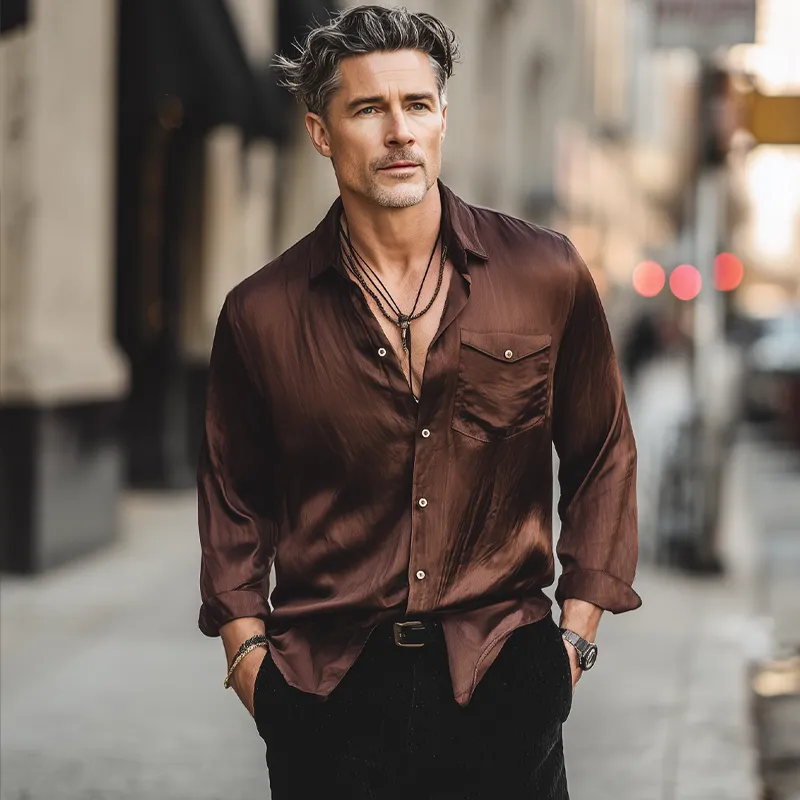 Men's Classic Business Satin Long Sleeve Shirt MTA2282H3U sold by Manly product image thumbnail 2