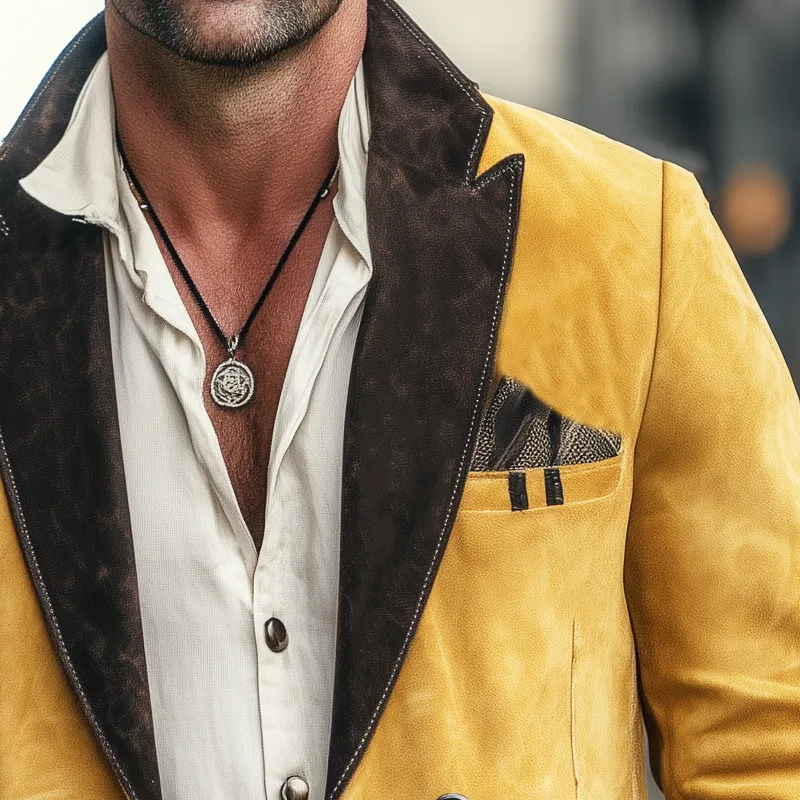 Men's Vintage Suede Colorblock Collar Two-Button Blazer MTA2271H0U sold by Manly product image thumbnail 3