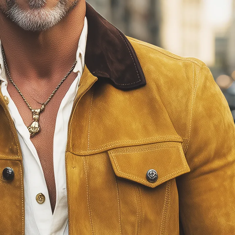 Men's Vintage Colorblock Collar Button Suede Jacket MTA2224H5U sold by Manly product image thumbnail 4