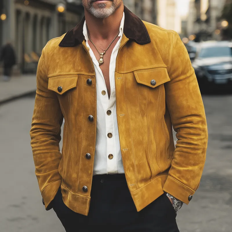 Men's Vintage Colorblock Collar Button Suede Jacket MTA2224H5U sold by Manly product image thumbnail 2