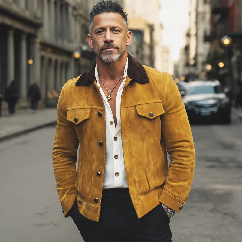 Men's Vintage Colorblock Collar Button Suede Jacket MTA2224H5U sold by Manly product image thumbnail 3