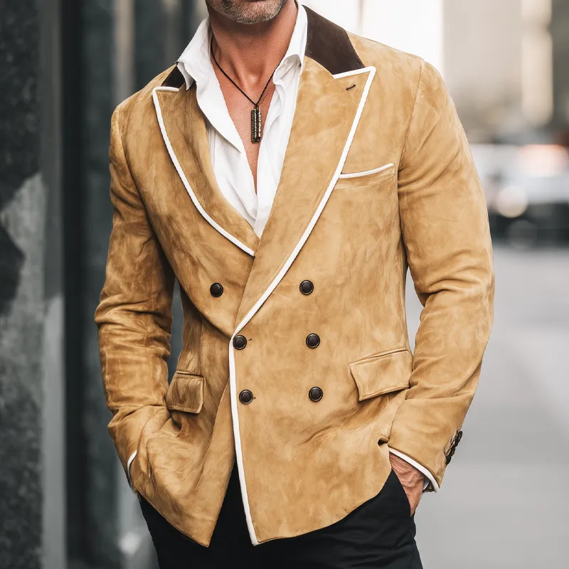 Men's Retro Colorblock Collar Double-Breasted Suede Blazer MTA2283H2U sold by Manly product image thumbnail 2