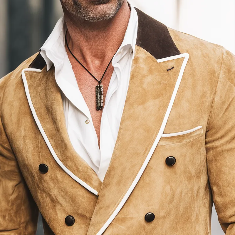 Men's Retro Colorblock Collar Double-Breasted Suede Blazer MTA2283H2U sold by Manly product image thumbnail 3