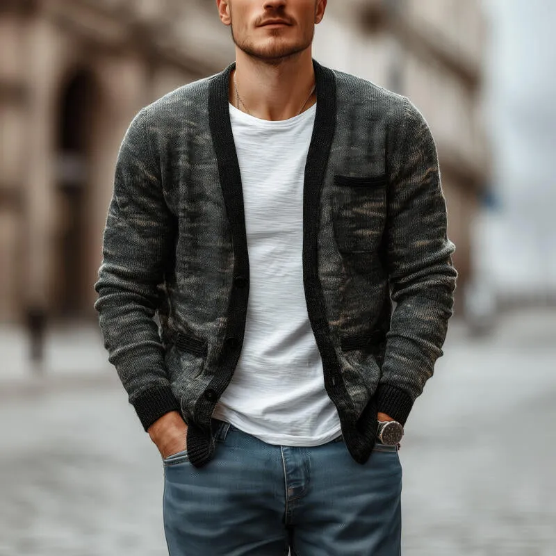 Men's Casual Camouflage Jacquard V-neck Single-breasted Slim Fit Knit Cardigan MTA2162H8M sold by Manly product image thumbnail 2