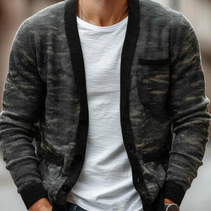 Men's Casual Camouflage Jacquard V-neck Single-breasted Slim Fit Knit Cardigan MTA2162H8M sold by Manly product image thumbnail 3