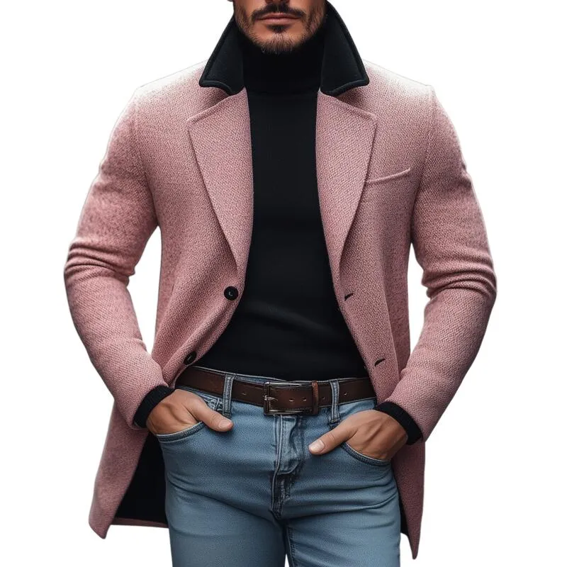 Men's Vintage Colorblock Wool Blend Notch Lapel Single-Breasted Warm Coat MTA2115H8M sold by Manly