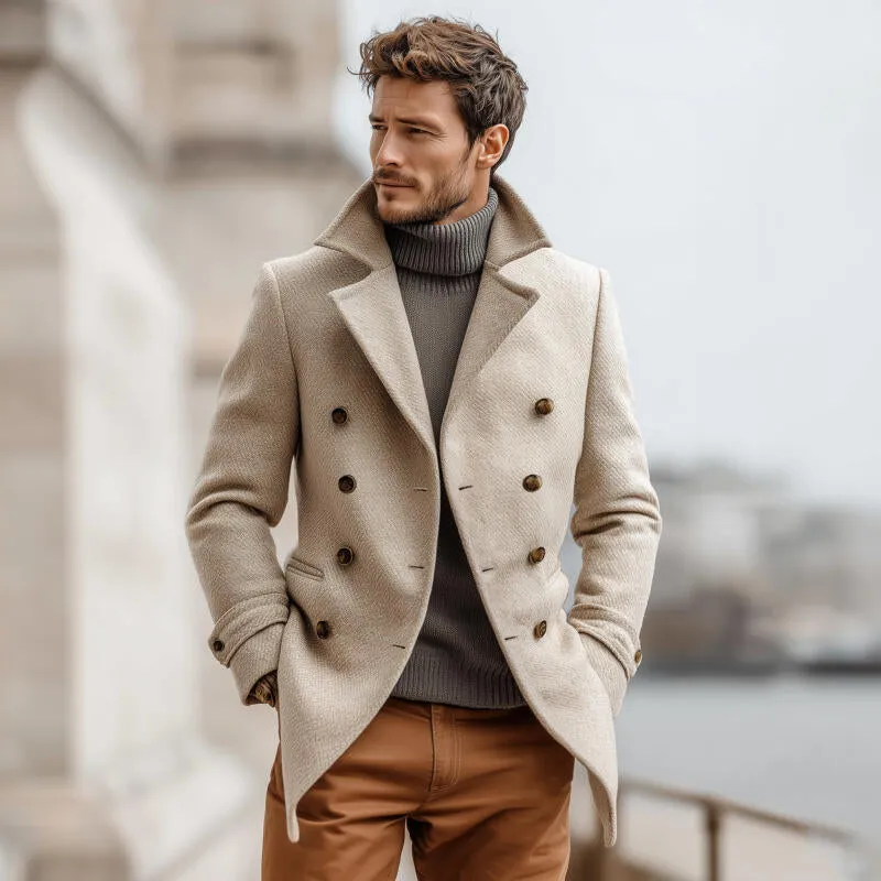 Men's Vintage Twill Wool Blend Notch Lapel Double-breasted Slim Fit Warm Peacoat MTA2196H8M sold by Manly product image thumbnail 3