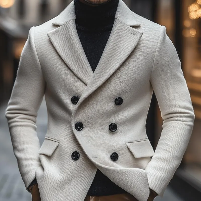 Men's Vintage Solid Color Wool Blend Notch Lapel Double-breasted Slim Fit Warm Coat MTA2177H1M sold by Manly product image thumbnail 3