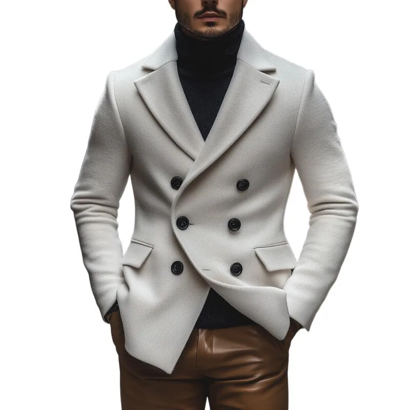 Men's Vintage Solid Color Wool Blend Notch Lapel Double-breasted Slim Fit Warm Coat MTA2177H1M sold by Manly