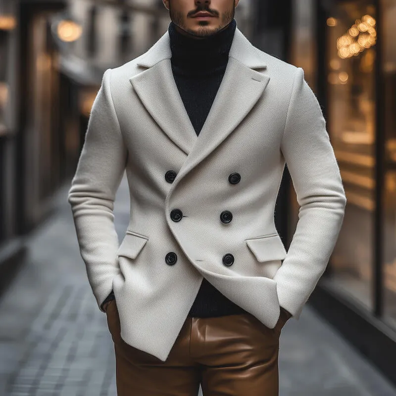 Men's Vintage Solid Color Wool Blend Notch Lapel Double-breasted Slim Fit Warm Coat MTA2177H1M sold by Manly product image thumbnail 2