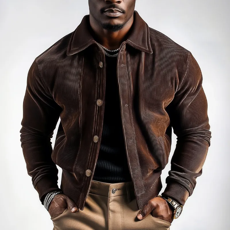 Men's Vintage Solid Color Corduroy Lapel Jacket MTA2090H2X sold by Manly product image thumbnail 4