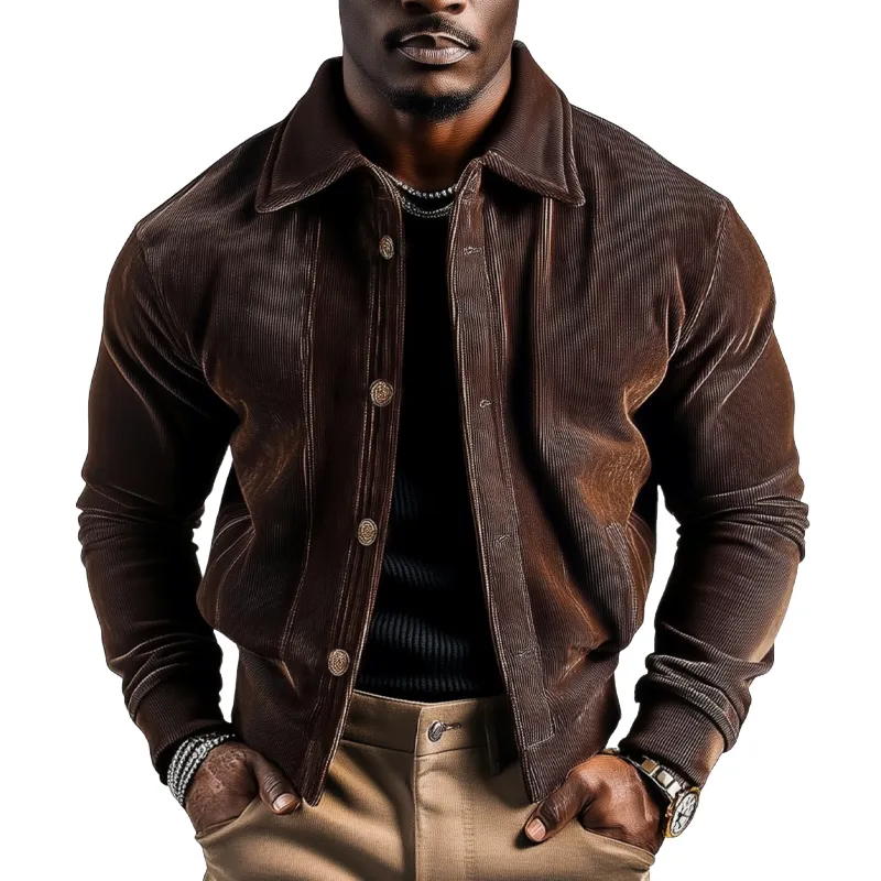 Men's Vintage Solid Color Corduroy Lapel Jacket MTA2090H2X sold by Manly