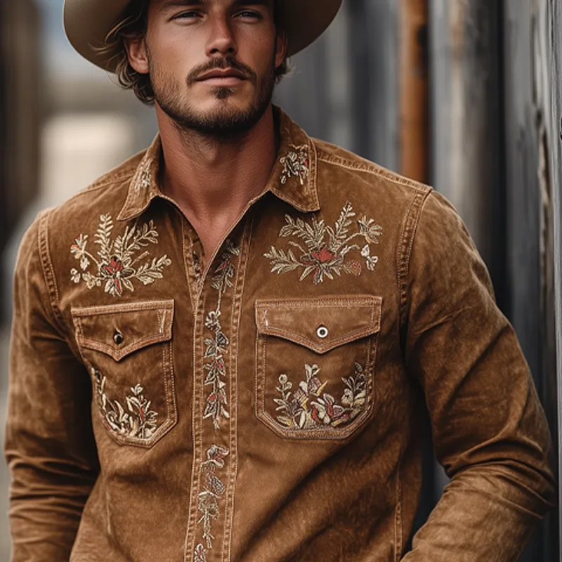 Men's Vintage Western Embroidered Lapel Long Sleeve Shirt MTA2036H6X sold by Manly product image thumbnail 4