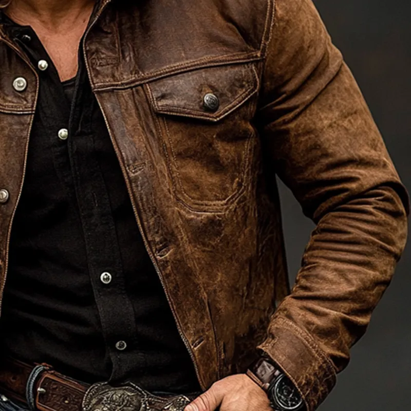 Men's Vintage Distressed PU Leather Lapel Jacket MTA2098H3X sold by Manly product image thumbnail 3