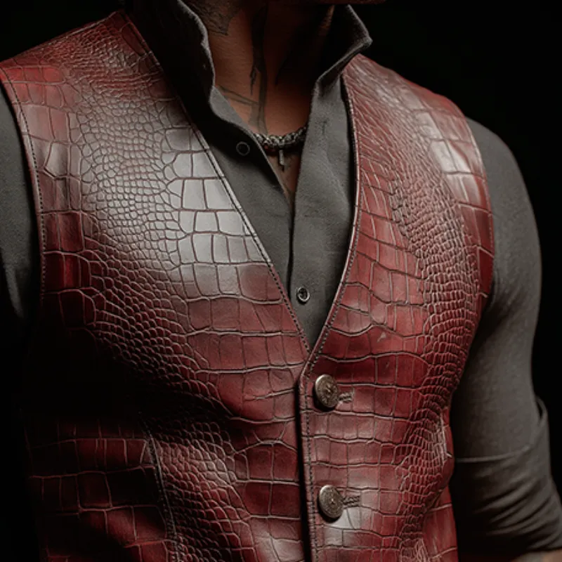 Men's Retro Casual Crocodile Pattern PU Leather Vest MTA2104H4TO sold by Manly product image thumbnail 3