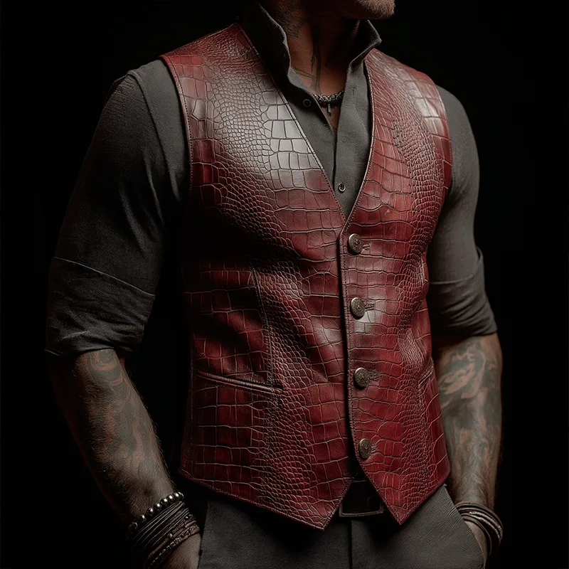 Men's Retro Casual Crocodile Pattern PU Leather Vest MTA2104H4TO sold by Manly product image thumbnail 2