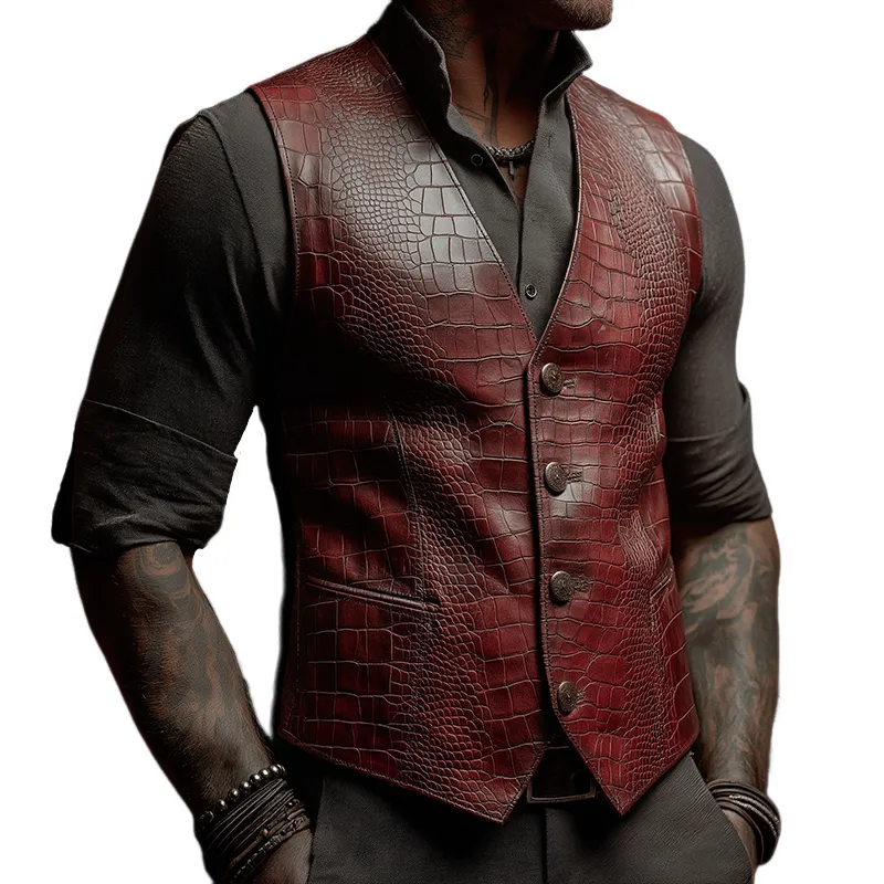 Men's Retro Casual Crocodile Pattern PU Leather Vest MTA2104H4TO sold by Manly