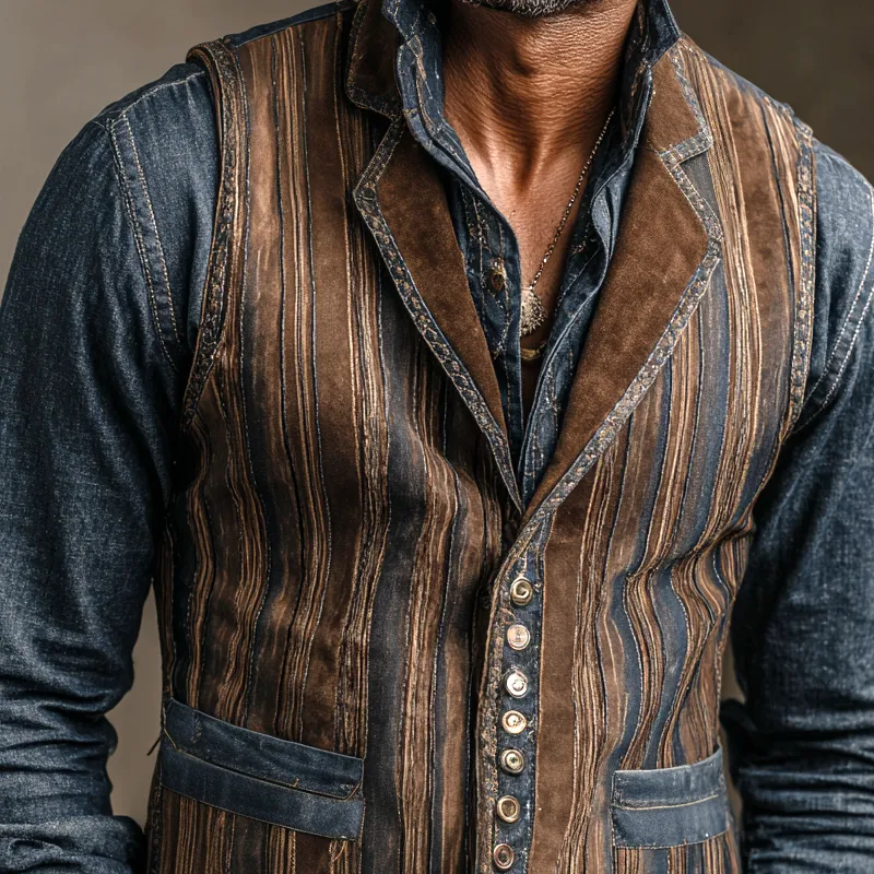 Men's Vintage Striped Printed Faux Suede Single Breasted Vest MTA2187H0Z sold by Manly product image thumbnail 3