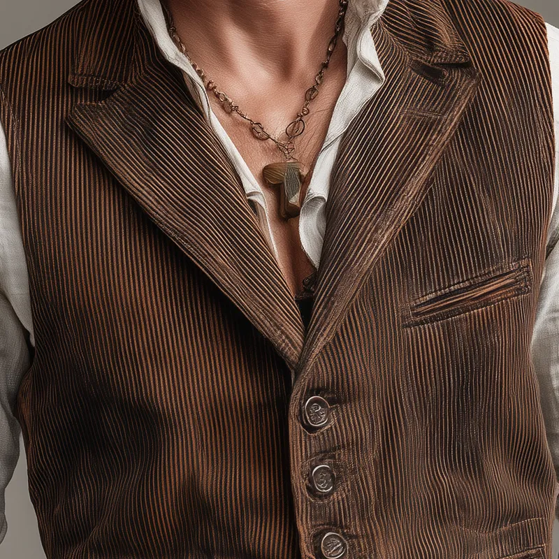 Men's Vintage Corduroy Notch Lapel Single Breasted Vest MTA2169H3Z sold by Manly product image thumbnail 3