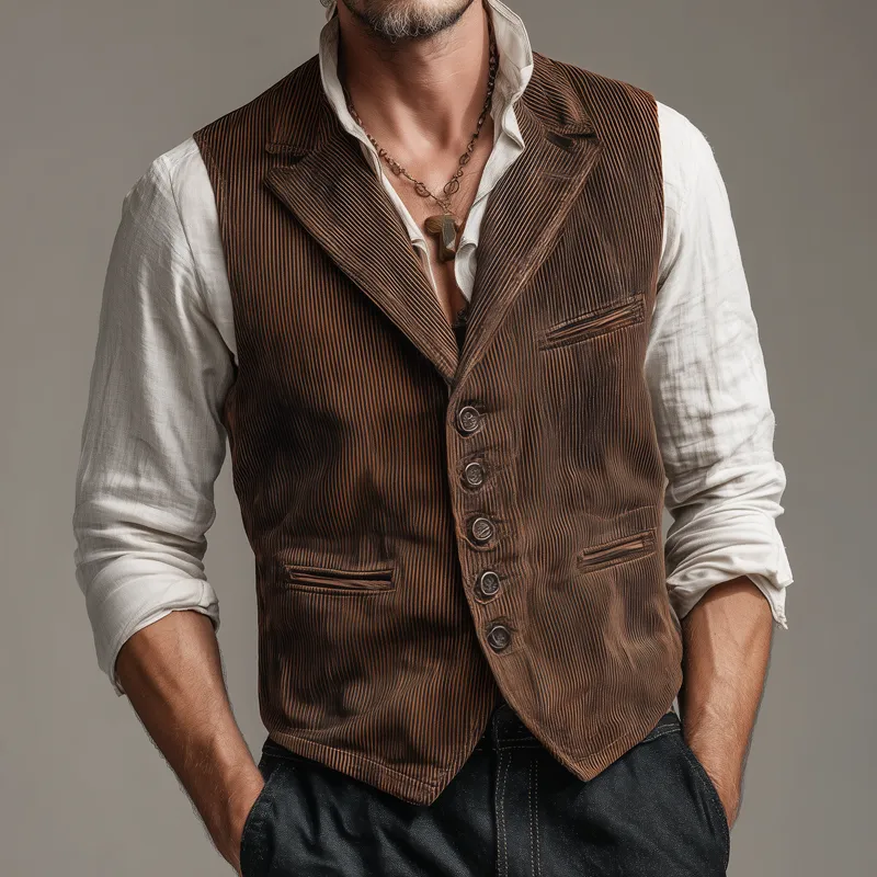 Men's Vintage Corduroy Notch Lapel Single Breasted Vest MTA2169H3Z sold by Manly product image thumbnail 2
