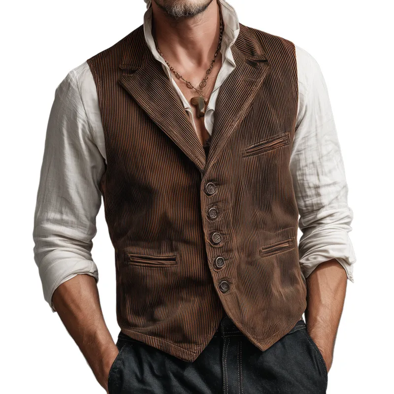 Men's Vintage Corduroy Notch Lapel Single Breasted Vest MTA2169H3Z sold by Manly