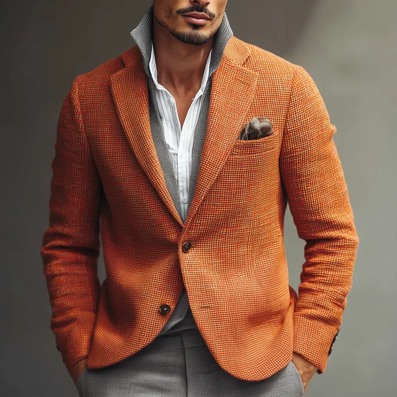 Men's Vintage Plaid Fabric Notch Lapel Two Buttons Blazer MTA2142H9Z sold by Manly product image thumbnail 2