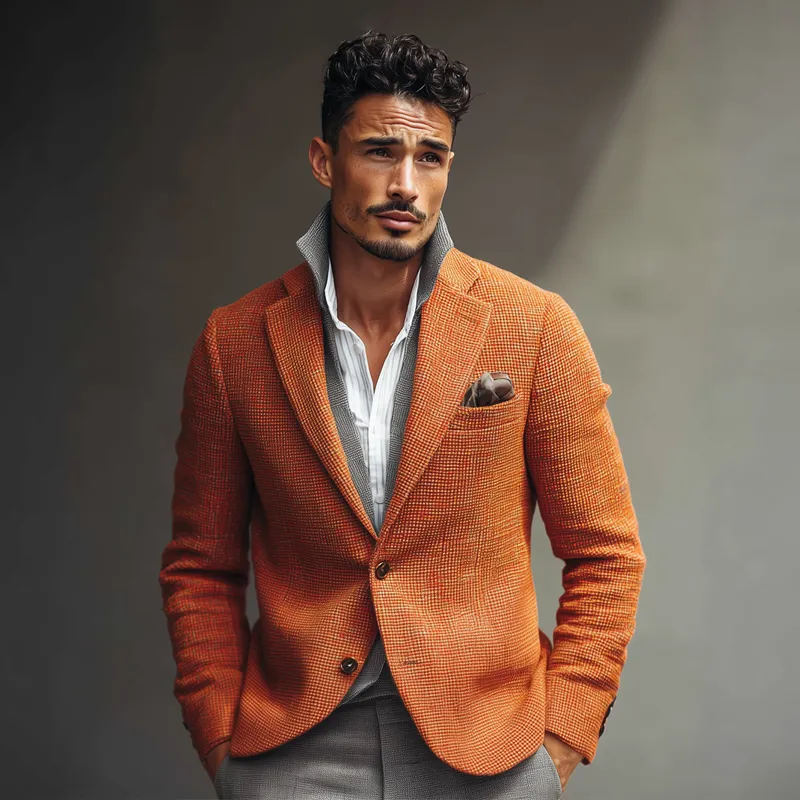 Men's Vintage Plaid Fabric Notch Lapel Two Buttons Blazer MTA2142H9Z sold by Manly product image thumbnail 4