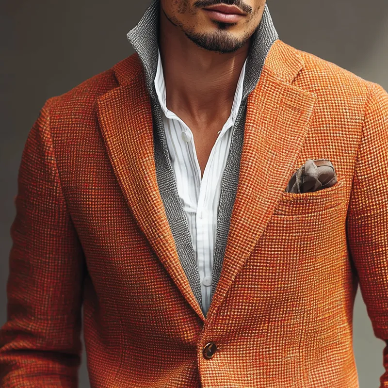 Men's Vintage Plaid Fabric Notch Lapel Two Buttons Blazer MTA2142H9Z sold by Manly product image thumbnail 3