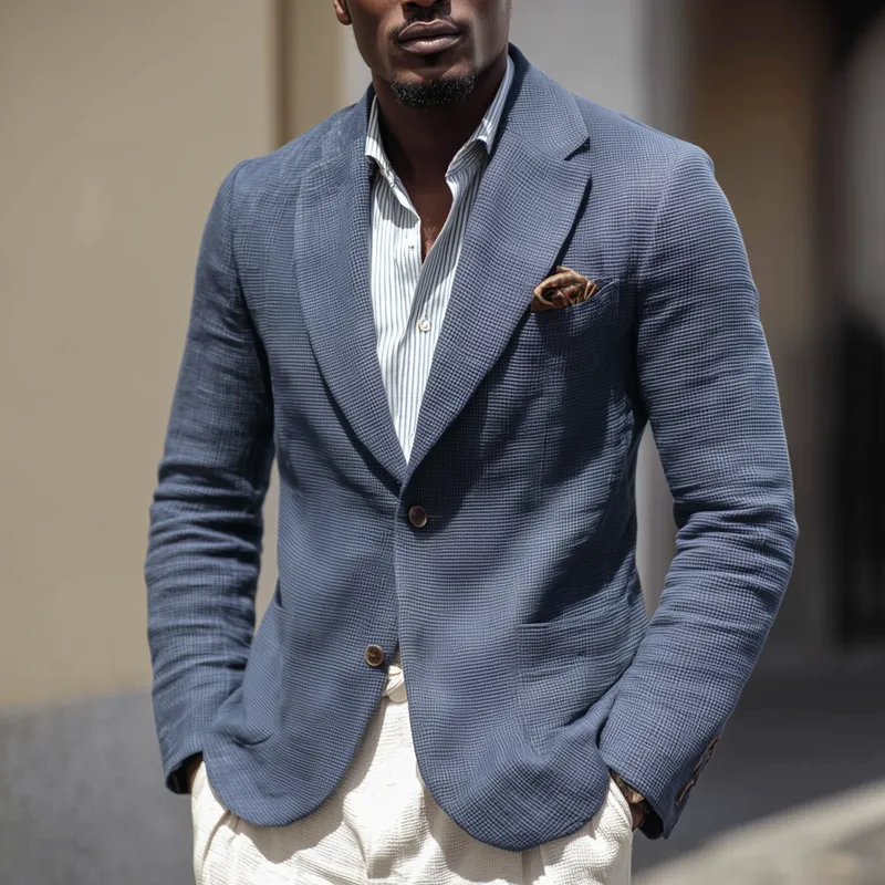 Men's Solid Waffle Notch Lapel Two Buttons Blazer MTA2195H6Z sold by Manly product image thumbnail 2