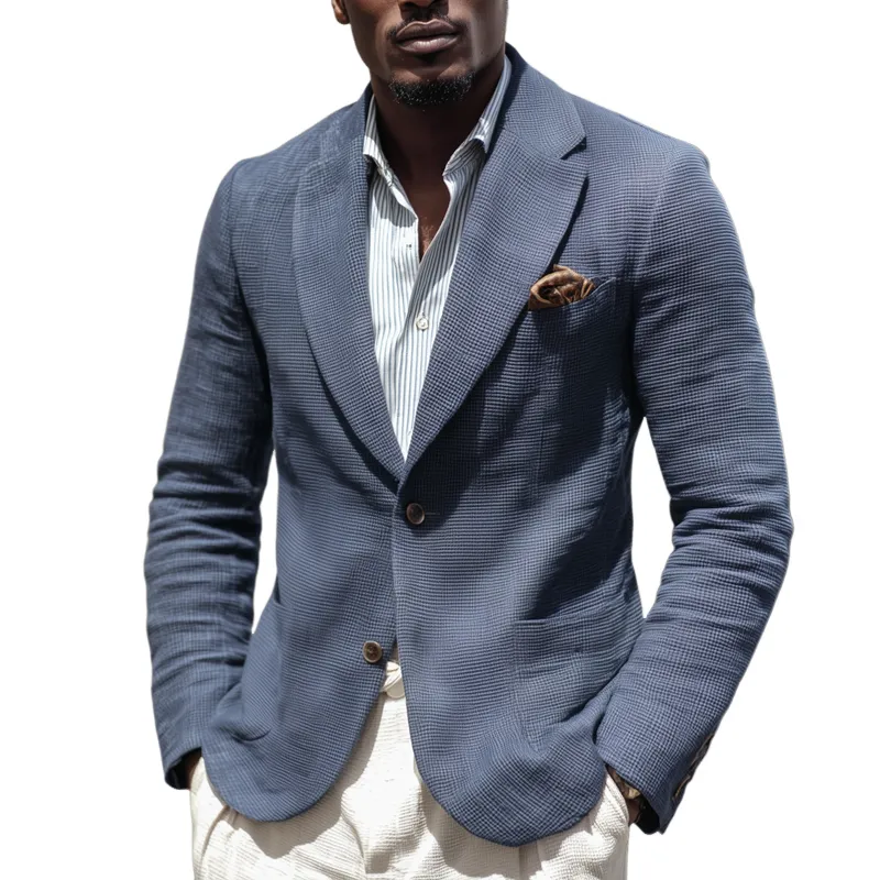 Men's Solid Waffle Notch Lapel Two Buttons Blazer MTA2195H6Z sold by Manly