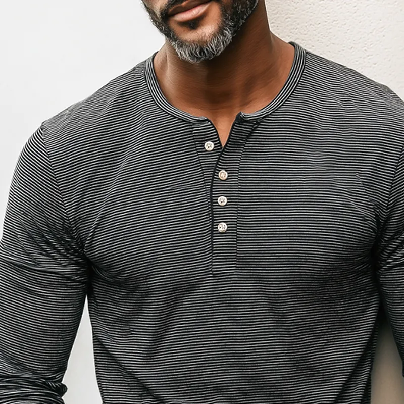 Men's Striped Henley Collar Long Sleeve T-shirt MTA2012H9Z sold by Manly product image thumbnail 3