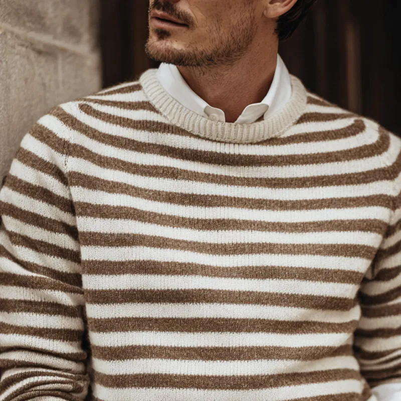 Men's Striped Round Neck Long Sleeve Sweater MTA2026H7Z sold by Manly product image thumbnail 3