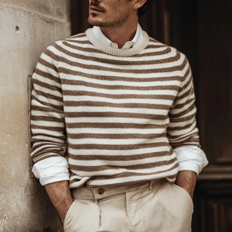 Men's Striped Round Neck Long Sleeve Sweater MTA2026H7Z sold by Manly product image thumbnail 2