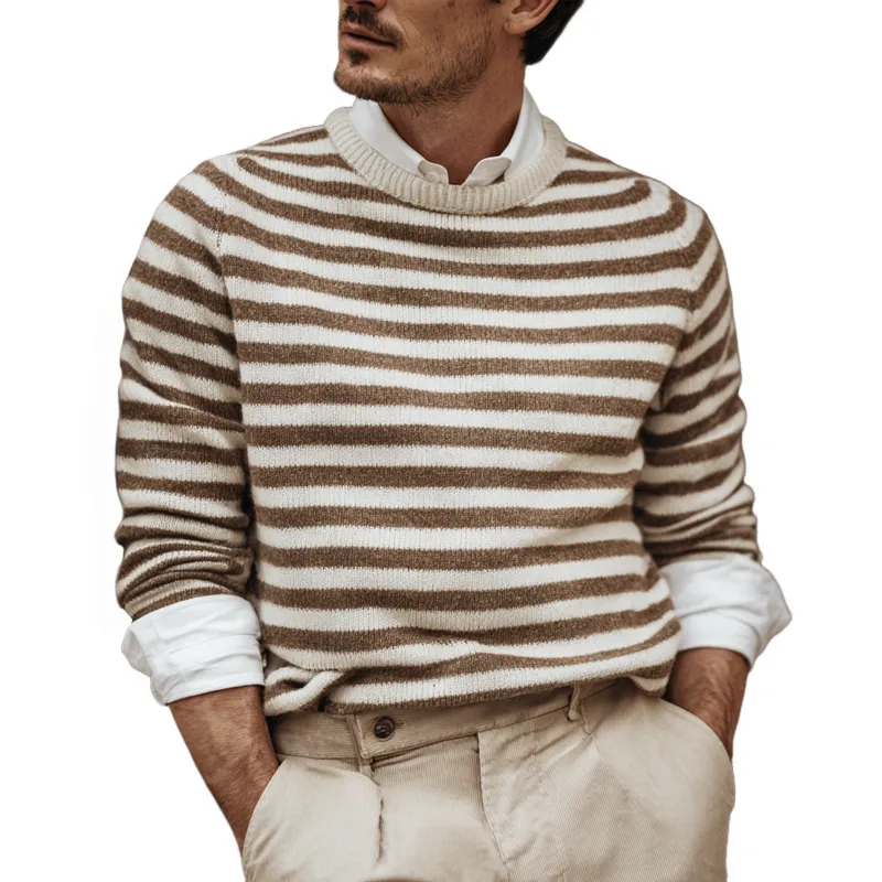 Men's Striped Round Neck Long Sleeve Sweater MTA2026H7Z sold by Manly