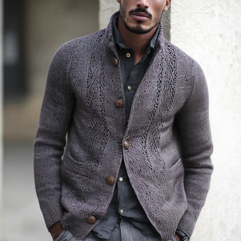 Men's Fashion Jacquard Stand Collar Single Breasted Knitted Cardigan MTA1975H0Z sold by Manly product image thumbnail 2