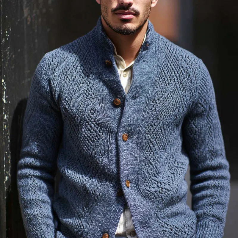 Men's Fashion Jacquard Stand Collar Single Breasted Knitted Cardigan MTA1955H0Z sold by Manly product image thumbnail 3