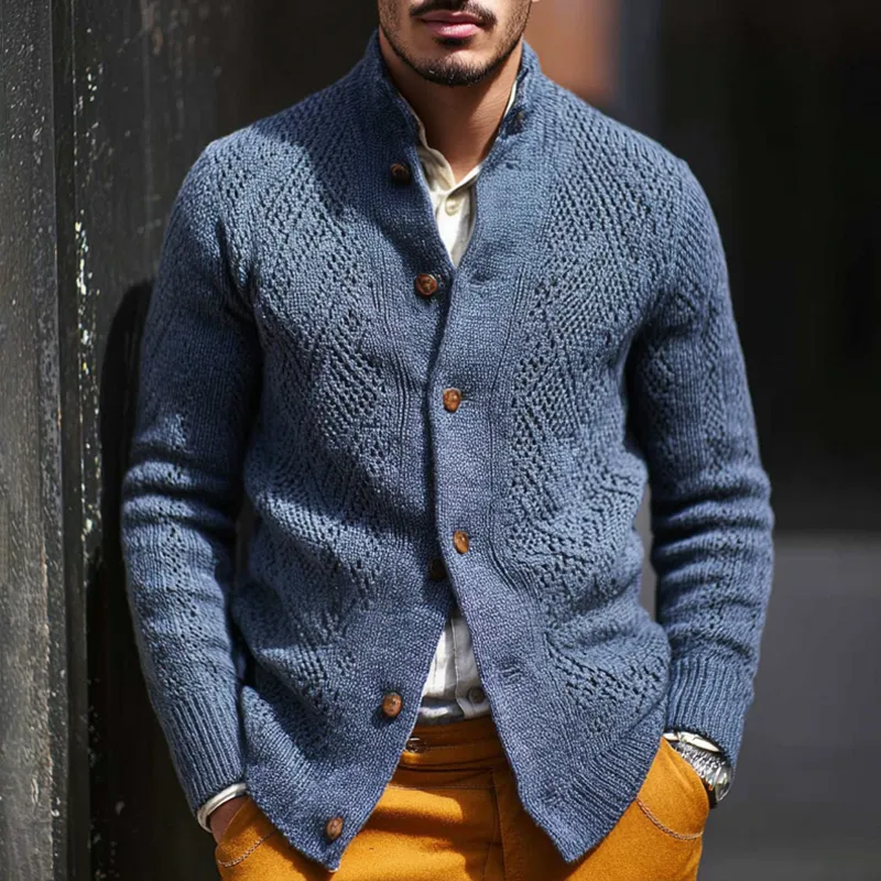 Men's Fashion Jacquard Stand Collar Single Breasted Knitted Cardigan MTA1955H0Z sold by Manly product image thumbnail 2