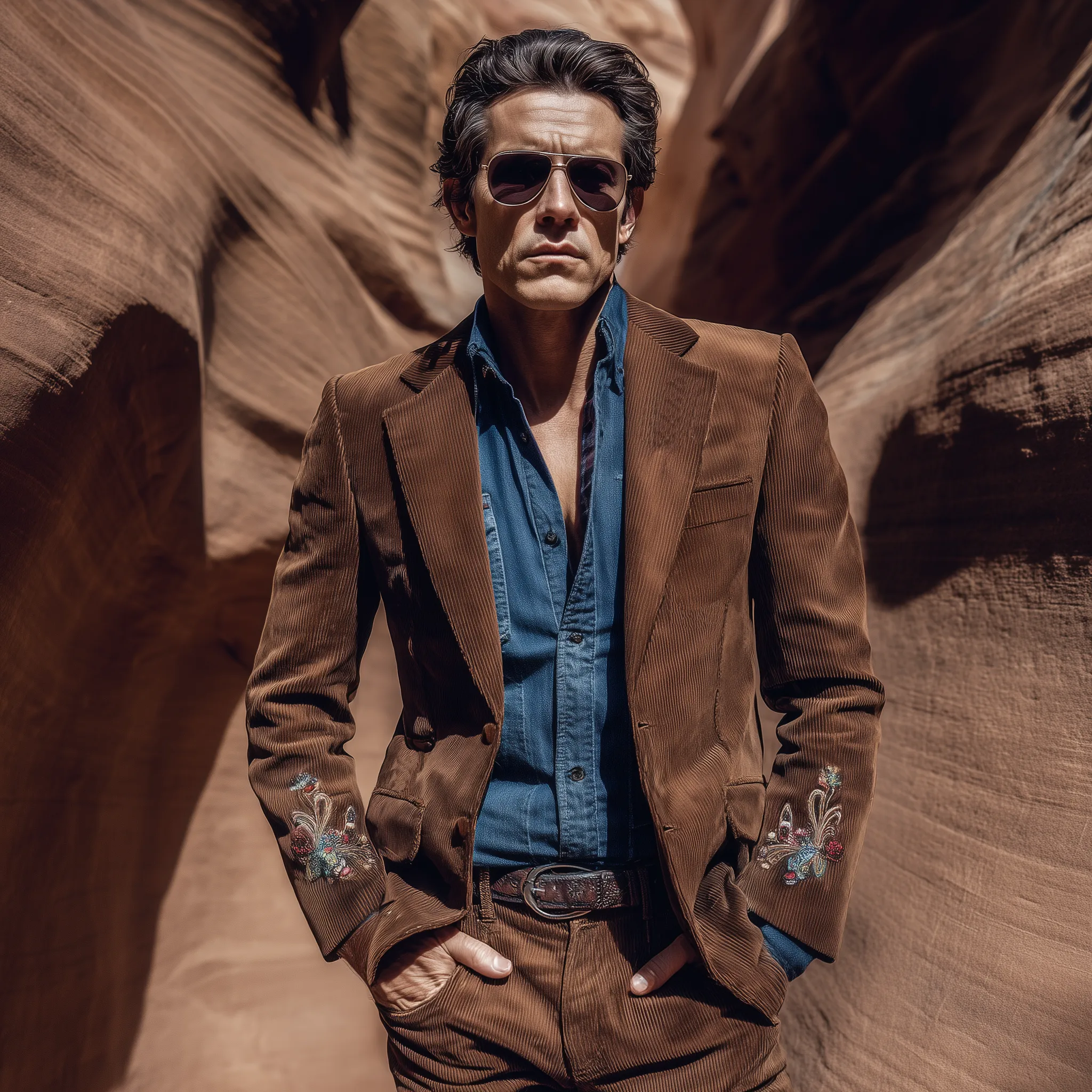 Men's Classic Retro Western Style Single-breasted Corduroy Cuff Embroidered Slim-fit Blazer MTA2187H1K sold by Manly product image thumbnail 3