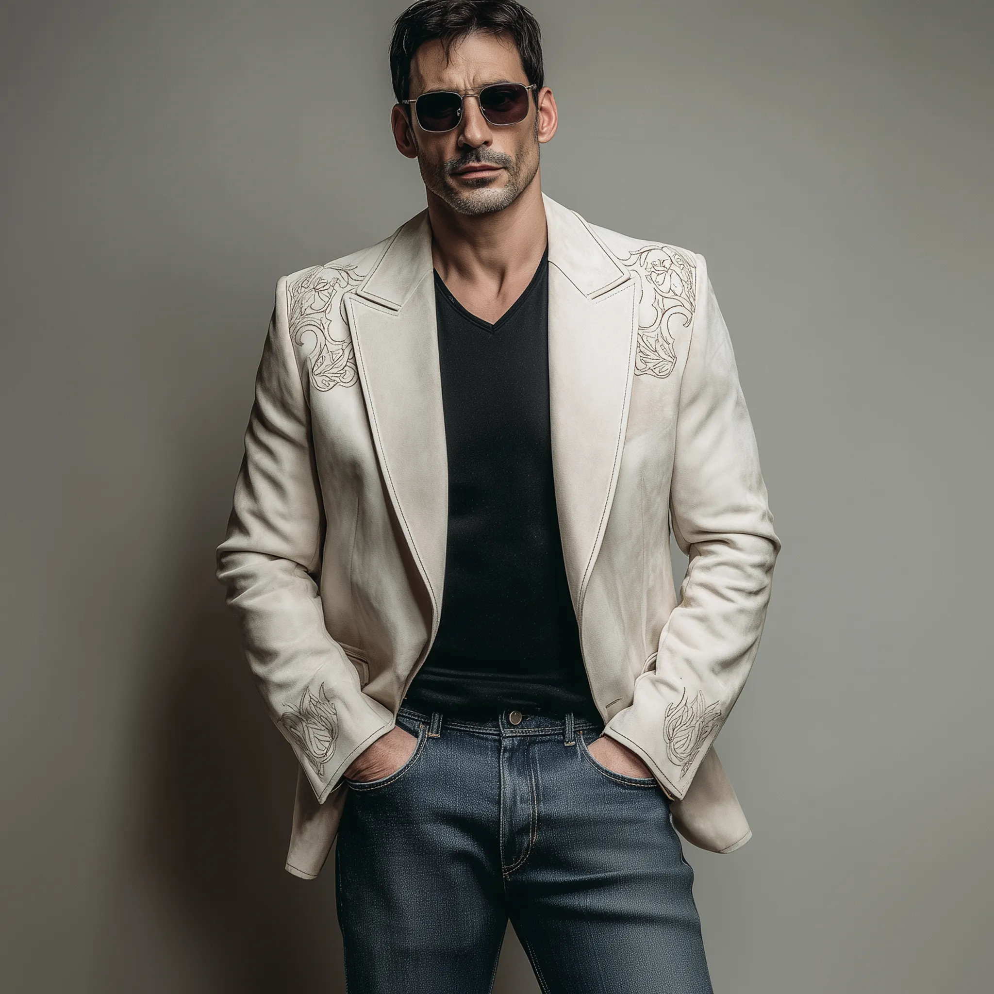 Men's Classic Retro Western Style Single-breasted Suede Embroidered Slim-fit Blazer MTA2103H8K sold by Manly product image thumbnail 3