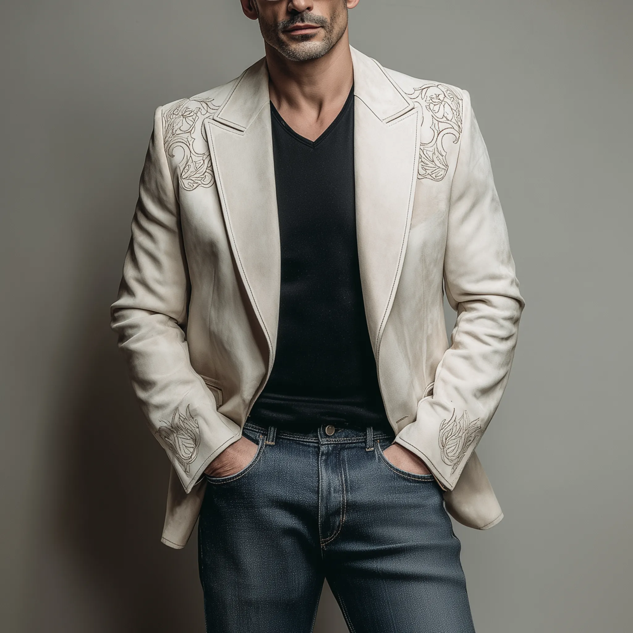 Men's Classic Retro Western Style Single-breasted Suede Embroidered Slim-fit Blazer MTA2103H8K sold by Manly product image thumbnail 2