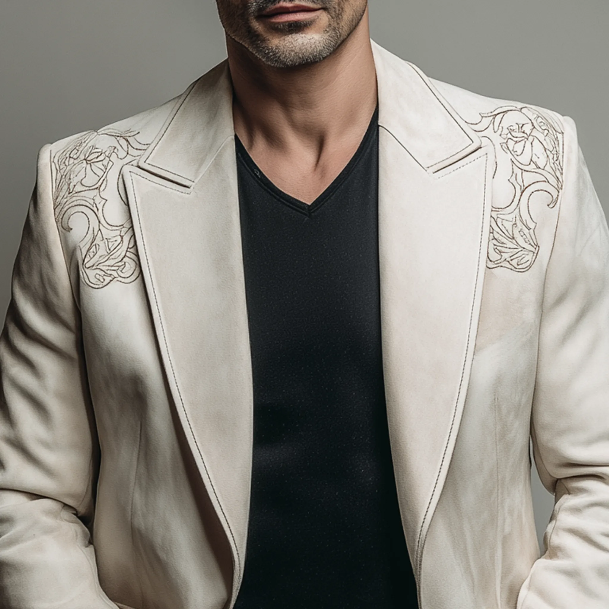 Men's Classic Retro Western Style Single-breasted Suede Embroidered Slim-fit Blazer MTA2103H8K sold by Manly product image thumbnail 4