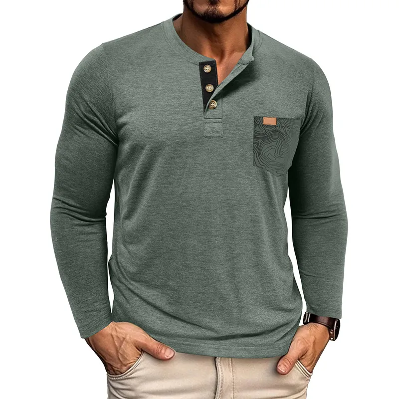 Men's Classic Business Henley Collar Long Sleeve T-Shirt MTA2167H0U sold by Manly