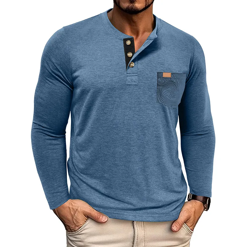 Men's Classic Business Henley Collar Long Sleeve T-Shirt MTA2167H0U sold by Manly product image thumbnail 4
