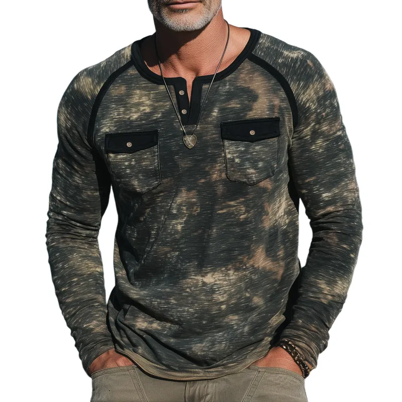 Men's Classic Henley Collar Camouflage Long Sleeve T-Shirt MTA2161H6U sold by Manly