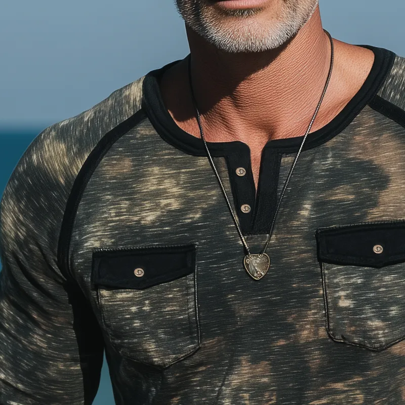 Men's Classic Henley Collar Camouflage Long Sleeve T-Shirt MTA2161H6U sold by Manly product image thumbnail 3