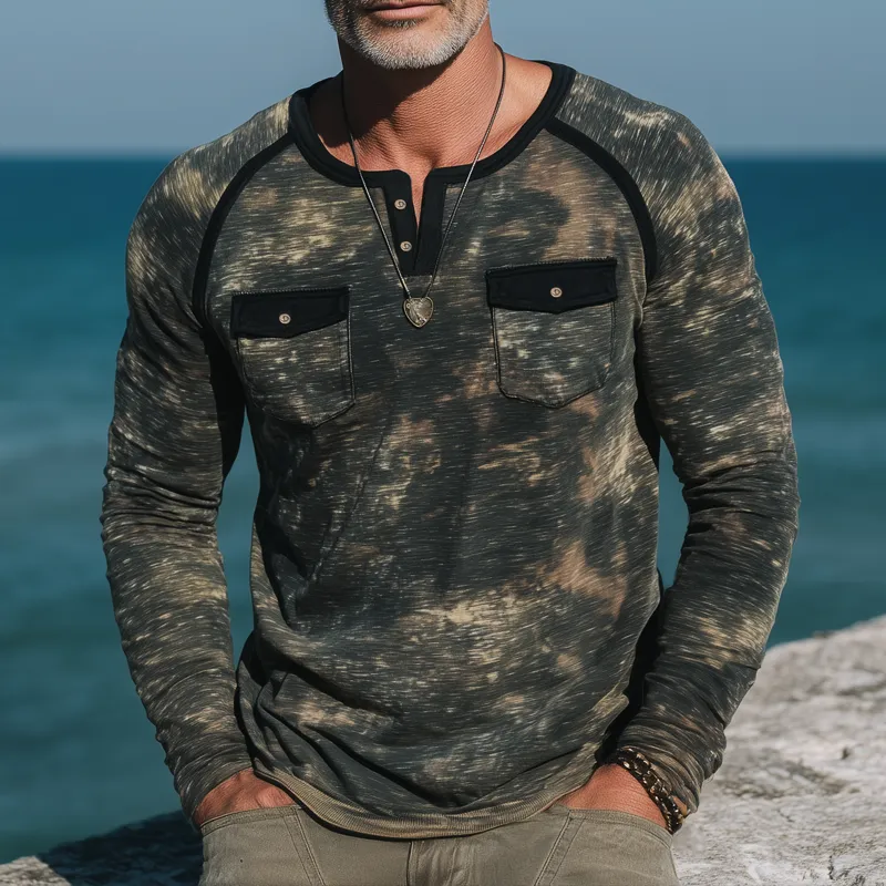 Men's Classic Henley Collar Camouflage Long Sleeve T-Shirt MTA2161H6U sold by Manly product image thumbnail 2